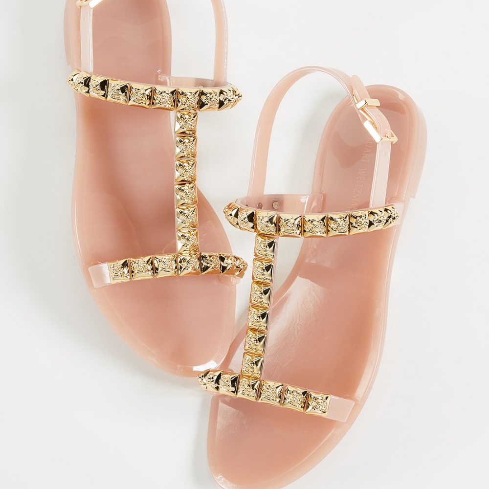 Stuart Weitzman Studded T-Strap Jelly Sandals - Picture 3 of 5